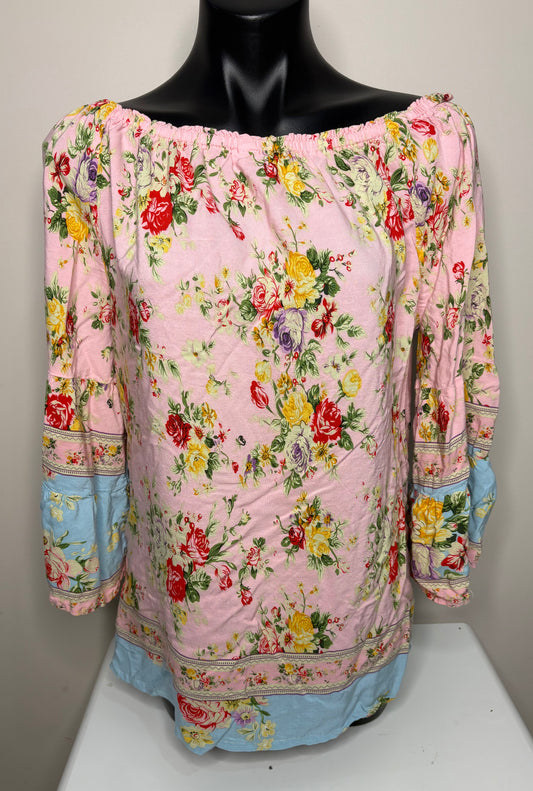 Boho Pink Floral Blouse