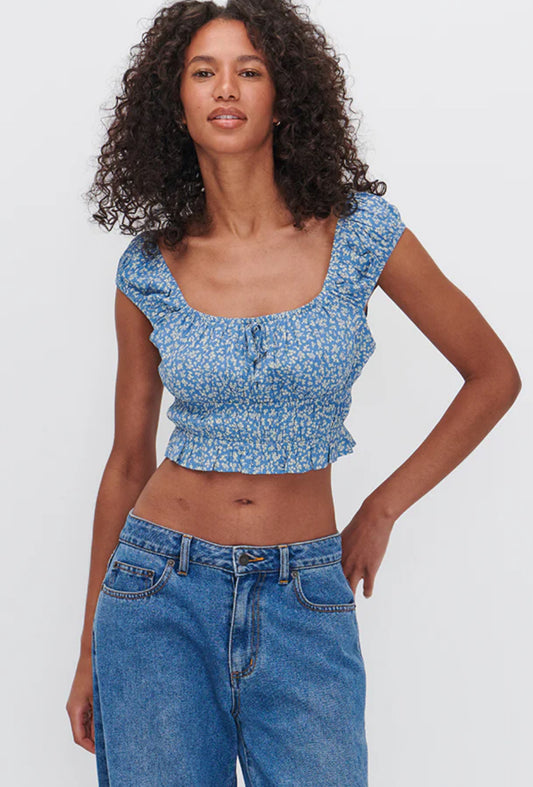'Ghanda' 'Pippy' Sabrina Blue Floral Top