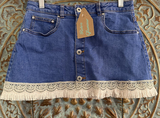 Gold Lace Denim Mini Skirt
