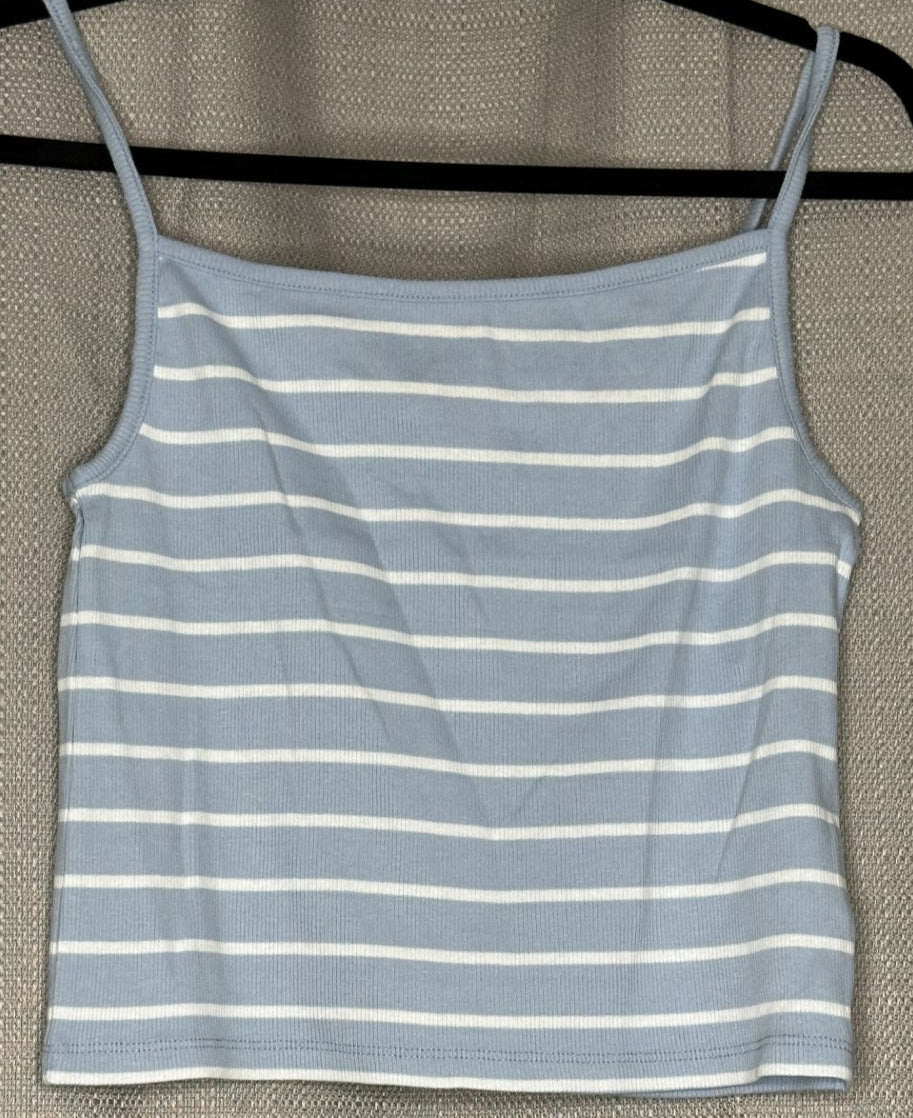 Grey with white Striped crop tank top 