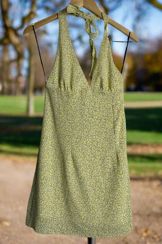 'H&M' Yellow Floral Halter Neck Dress