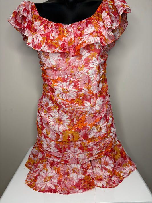 'Hello Molly' Pink & Orange Ruffle Mini Dress