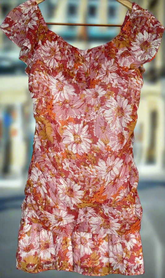 "Hello Molly" Pink & Orange Ruffle Mini Dress