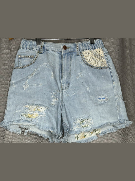 High-waisted 'Ally Fashion' Floral Denim Shorts