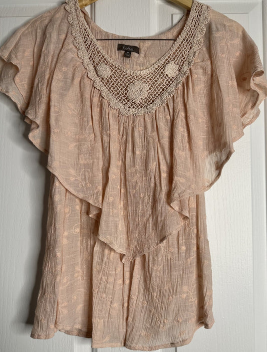 'Katies' Layered Baby Pink Lace Blouse