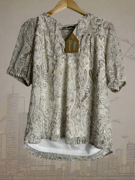 'Liz Jordan' White Paisley Blouse