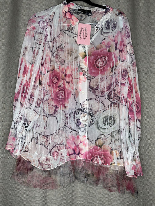 Long Sleeved Floral patterned blouse with Net Hem