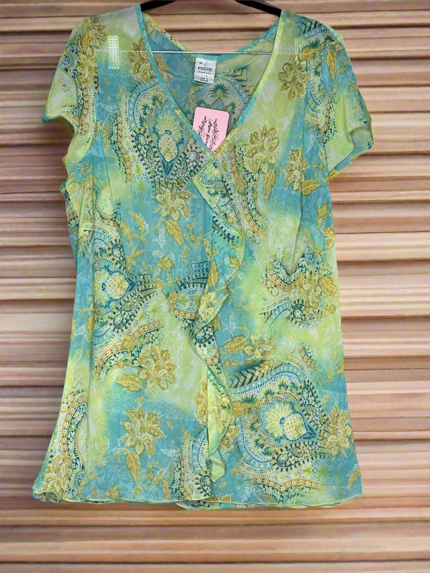 Mesh Top w/Green and blue patterned 