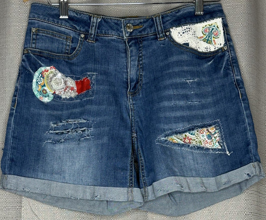 Multi-coloured Paisley Denim Shorts