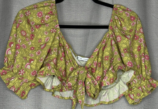 Gorgeous silky Green floral bolero blouse 