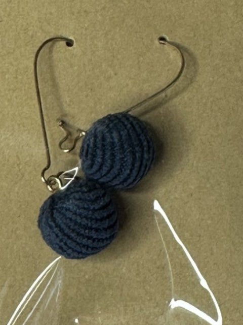 Pair of navy blue crocheted ball earrings 