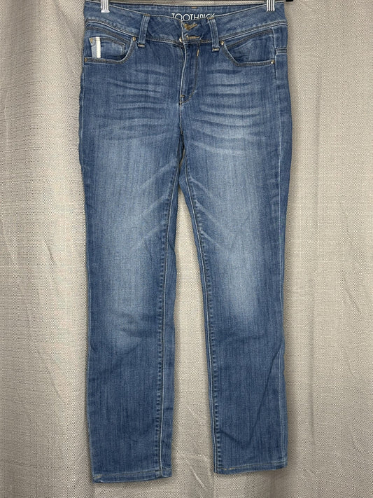 Pair of straight leg Faded wash  blue jeans 