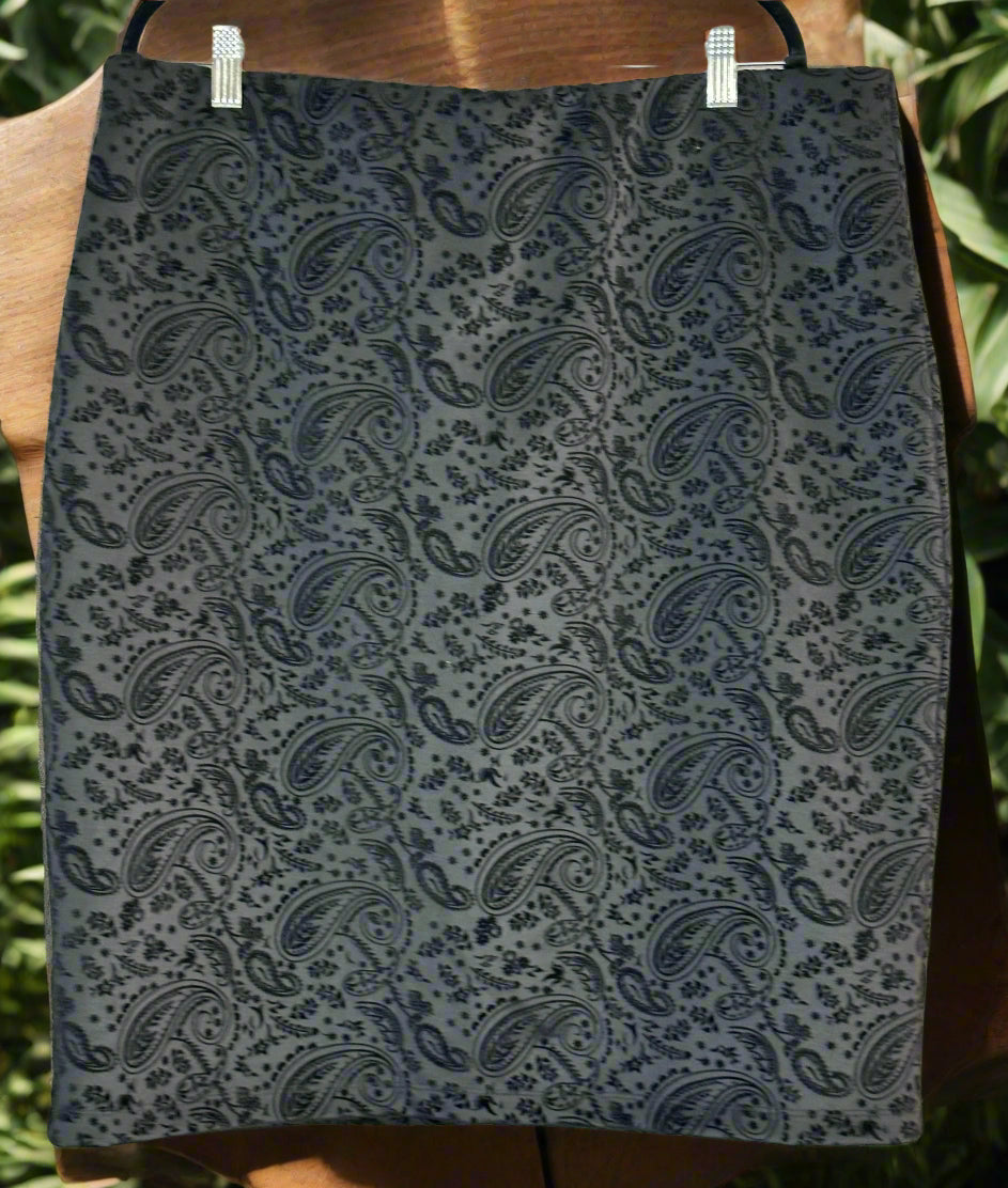 Paisley Black Velvet Stretchy Skirt