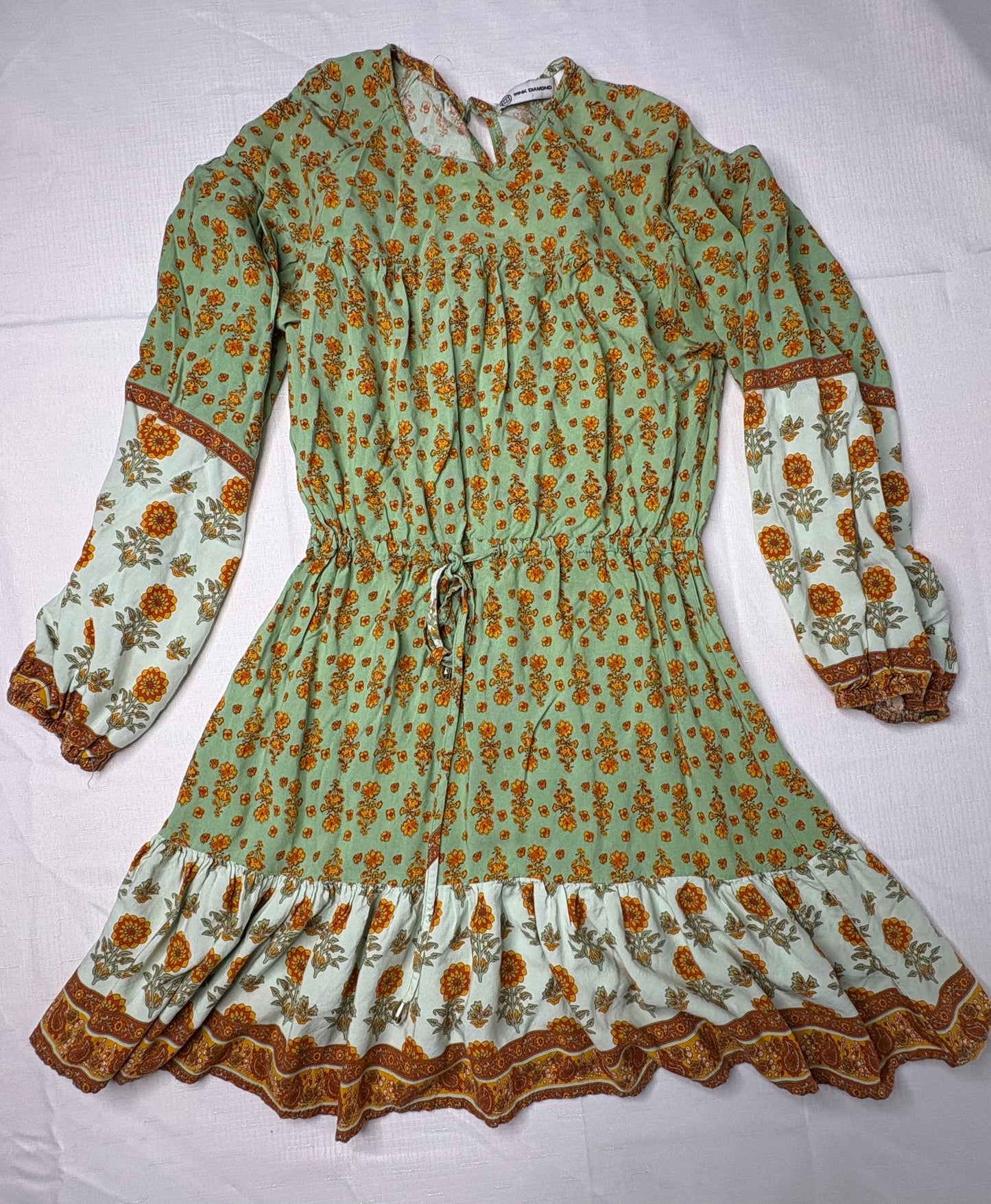 Pink Diamond Long Sleeved Boho Skater Dress SZ Small