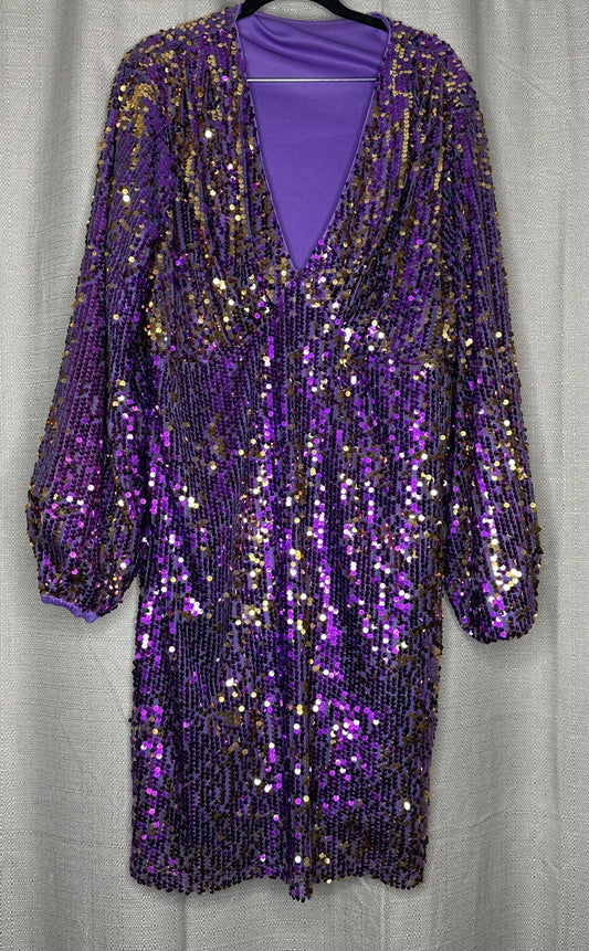 Purple / gold sequin  V neck dress 