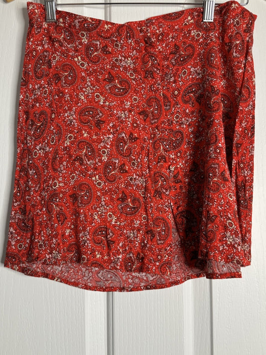 Red  A line paisley patterned skirt 