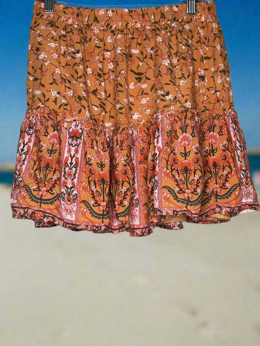 'Ally Fashion' Orange Floral Skater Skirt