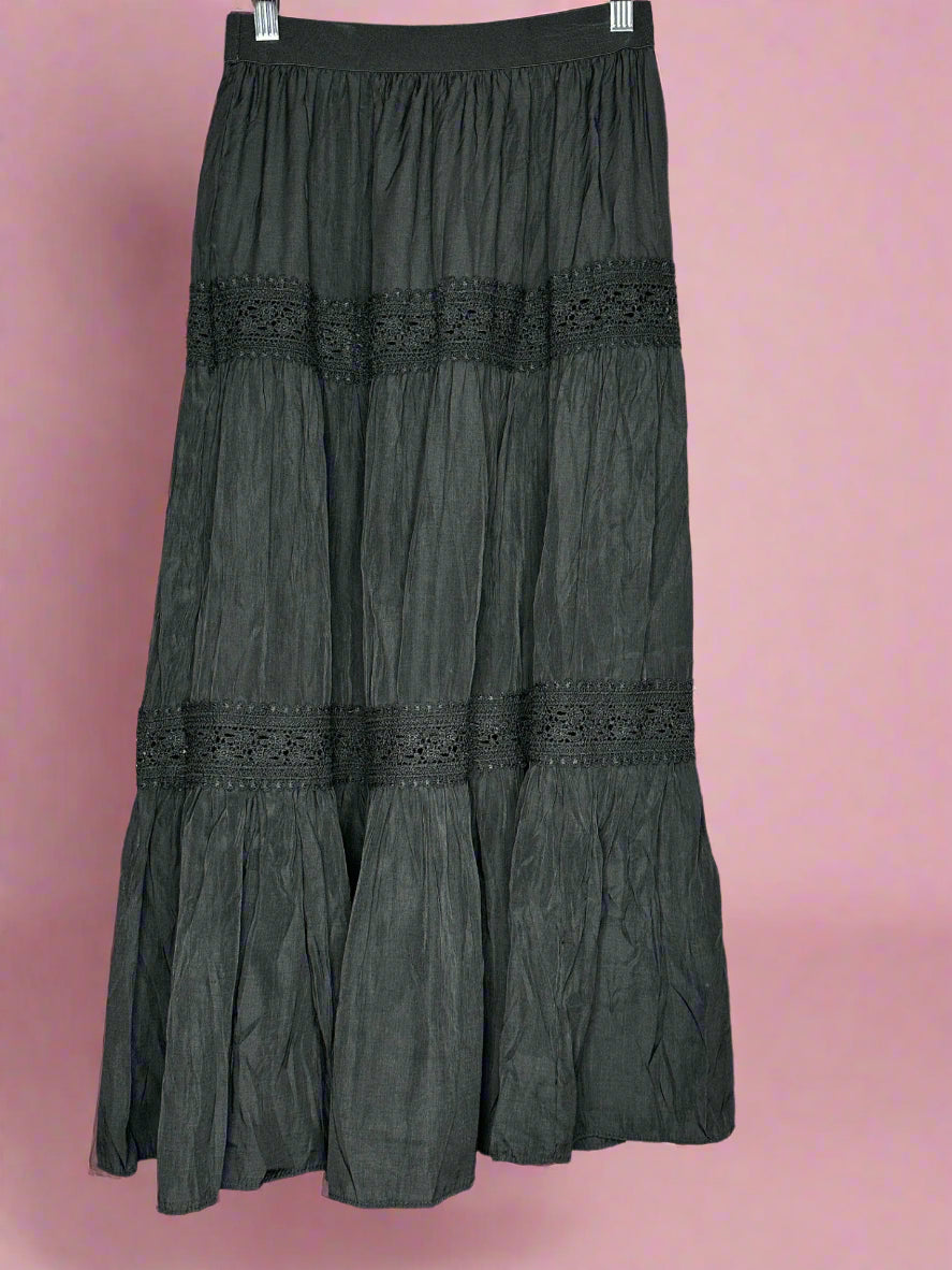 *NEW 'Valleygirl' Black Satin Lace Maxi Skirt