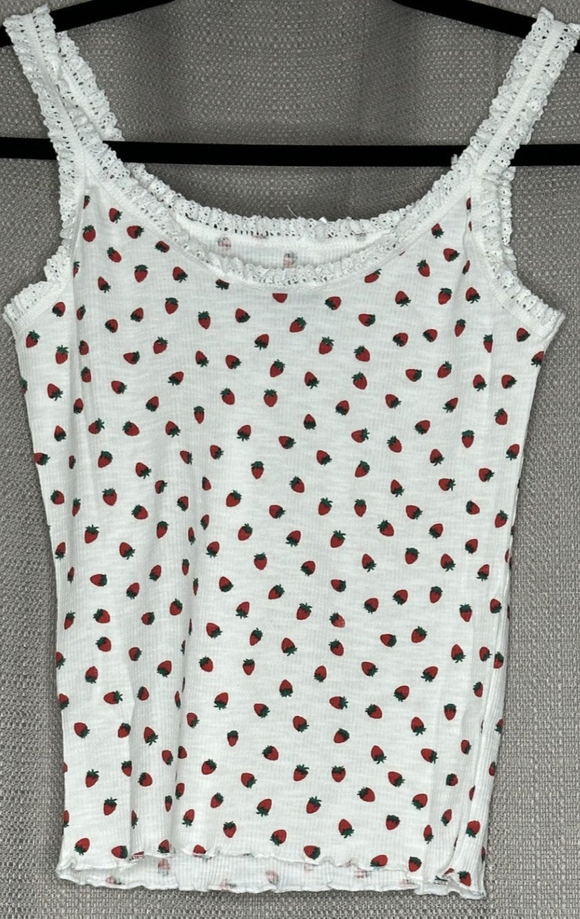 *NEW 'Jay Jays' Strawberry Print Lace Tank