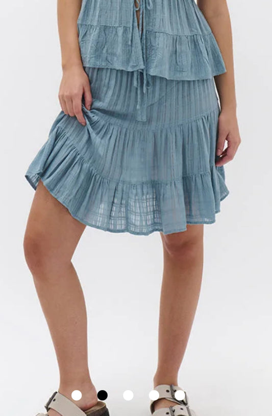 Vanessa' Dusty Blue Layered Midi Skirt