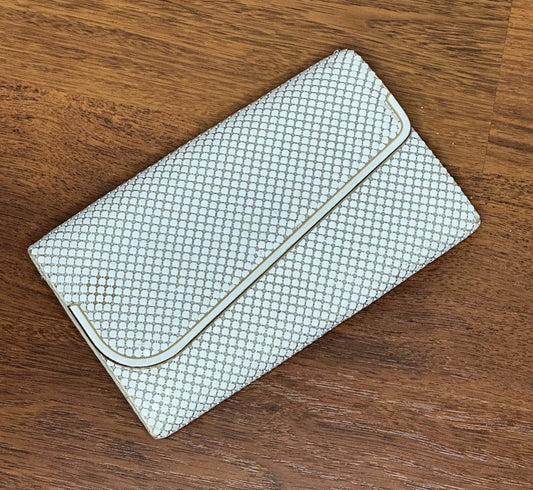 Vintage White Glo Mesh textured clutch bag 