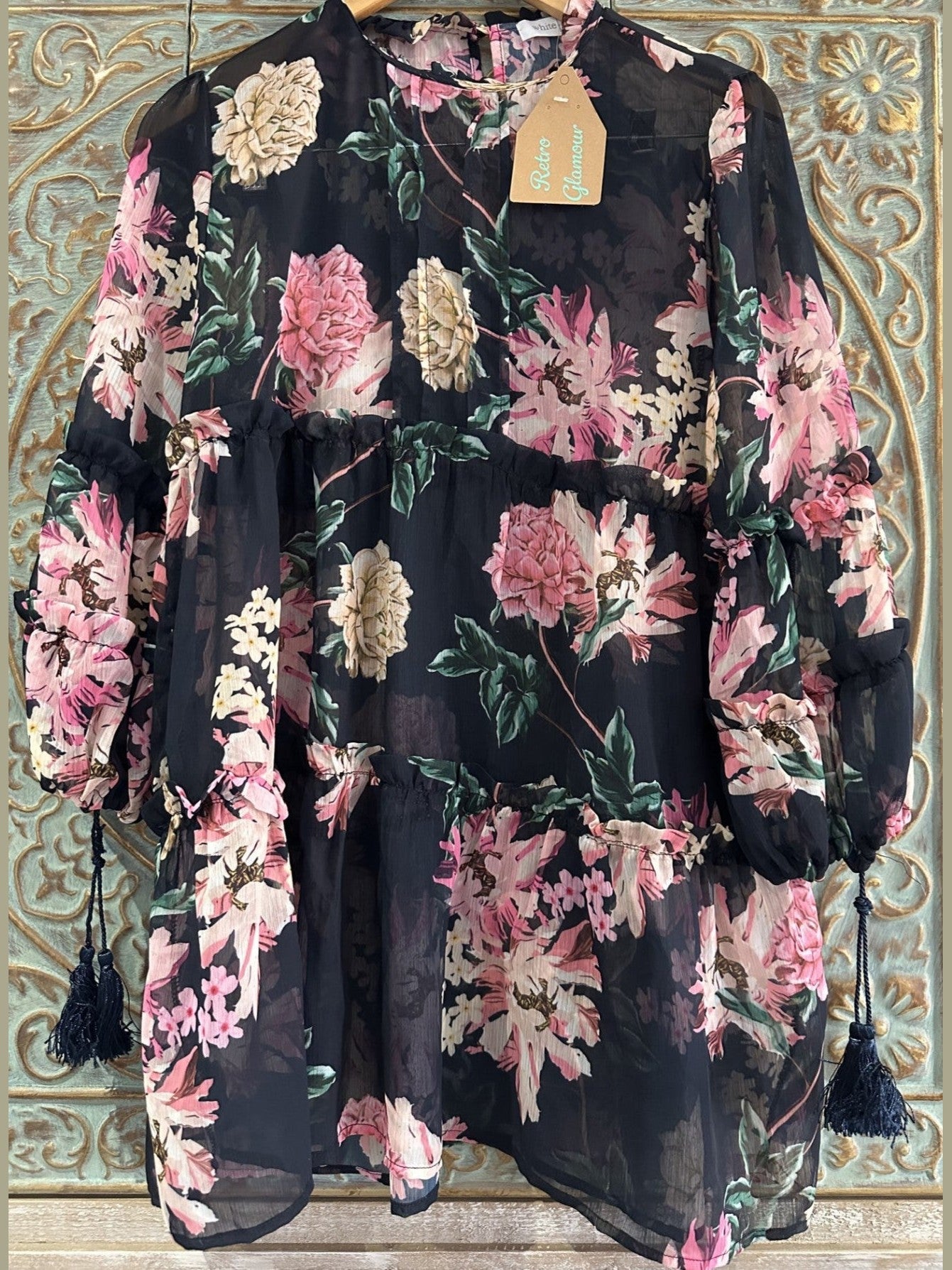 'White Closet' Navy Floral Chiffon Dress