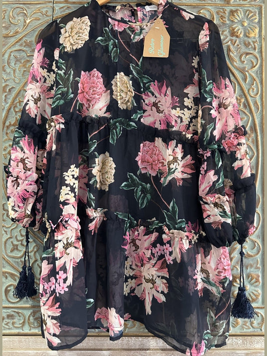 'White Closet' Navy Floral Chiffon Dress